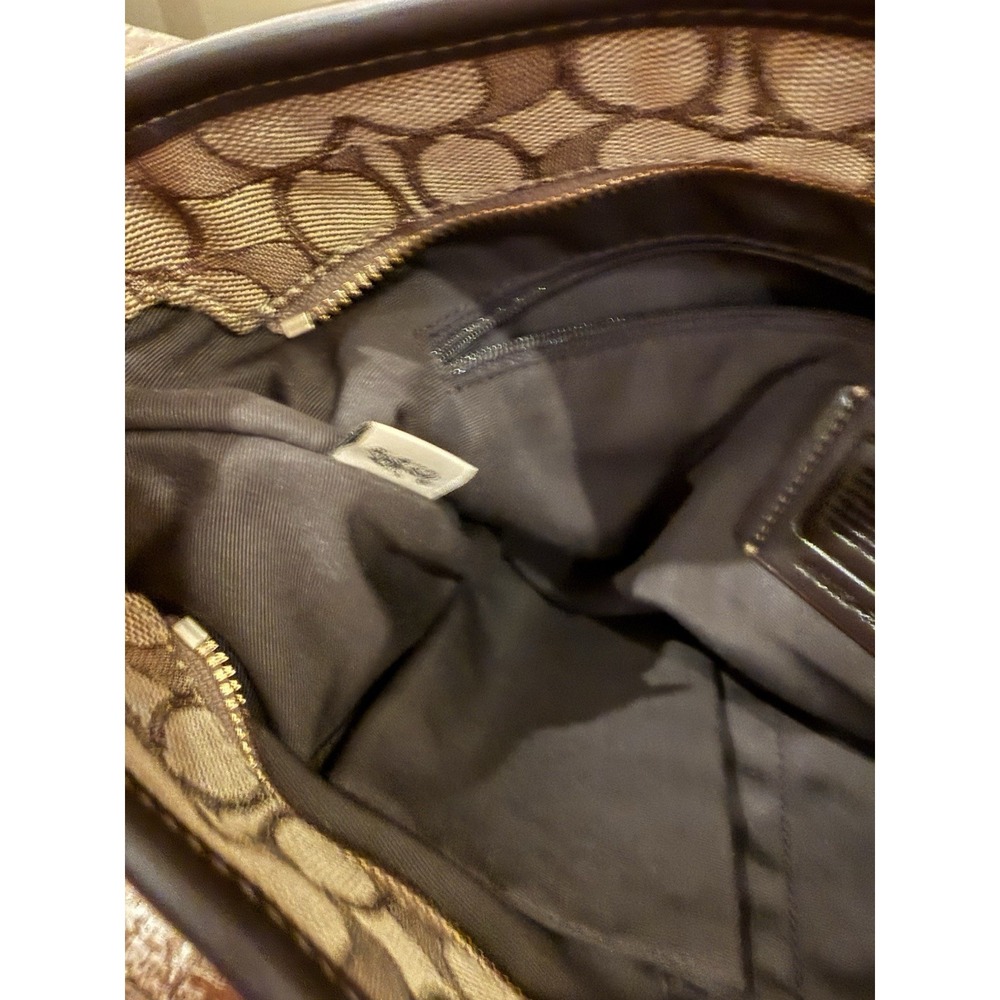 COACH OUTLINE SIGNATURE  KHAKI JACQUARD LEATHER TRIM ZIP TOP TOTE HANDBAG F58282 - Picture 13 of 13